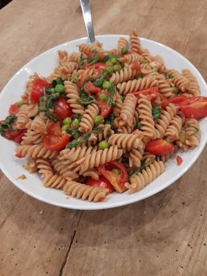 Green pasta with tomato sauce.jpg